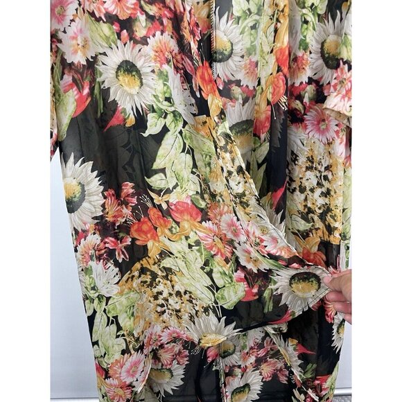 See You Monday Black Multicolor Floral Sheer Open Front Short Sleeve Kimono - Picture 4 of 5